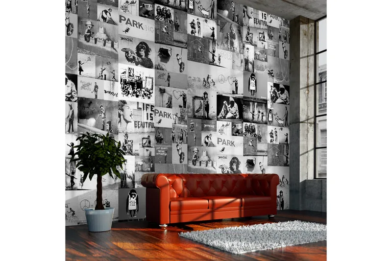 Fototapet Banksy Grey Collage 50x1000, Artgeist sp. z o. o.