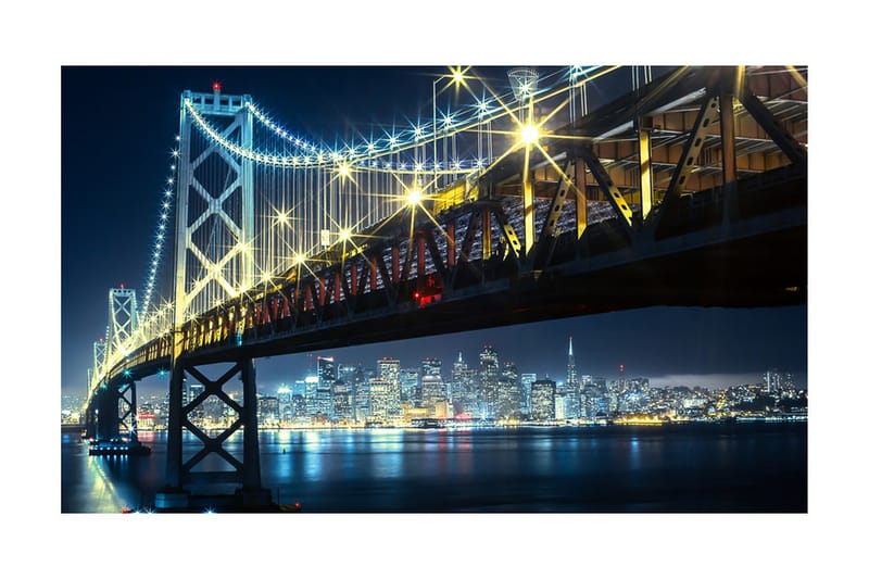 Fototapet Bay Bridge På Natten 450x270 - Artgeist sp. z o. o. - Inredning & dekor - Väggdekor - Tapeter & tapettillbehör - Fototapeter