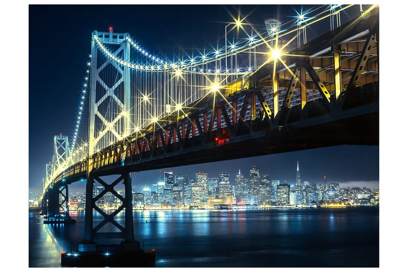 Fototapet Bay Bridge På Natten 250x193 - Artgeist sp. z o. o. - Inredning & dekor - Väggdekor - Tapeter & tapettillbehör - Fototapeter