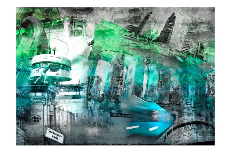 FOTOTAPET Berlin Kollage Grön 100x70 - Artgeist sp. z o. o. - Inredning & dekor - Väggdekor - Tapeter & tapettillbehör - Fototapeter