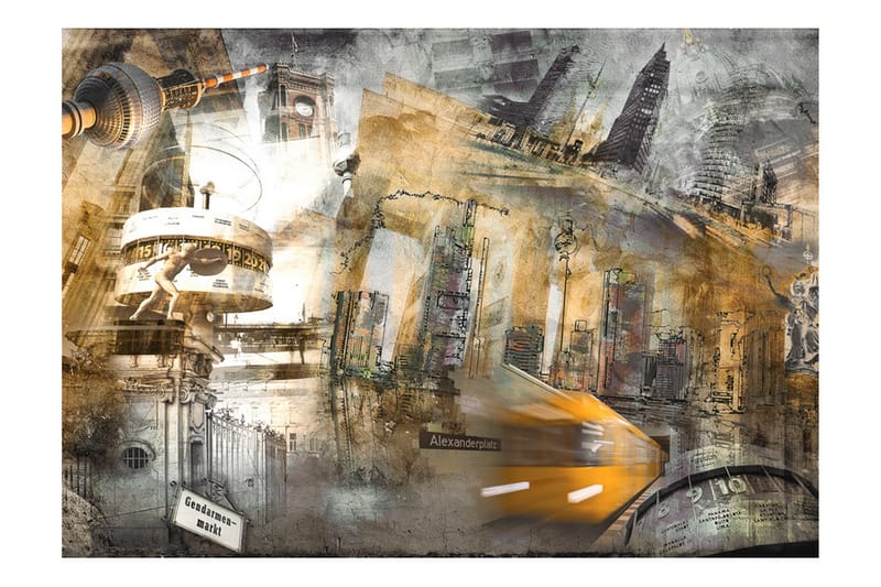 FOTOTAPET Berlin Kollage Orange 100x70 - Artgeist sp. z o. o. - Inredning & dekor - Väggdekor - Tapeter & tapettillbehör - Fototapeter