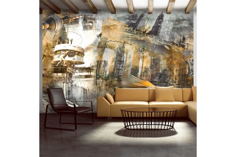 Fototapet Berlin Kollage Orange 200x140, Artgeist sp. z o. o.