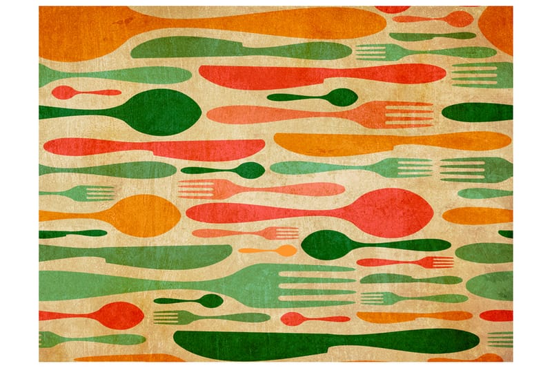 FOTOTAPET Bestick Orange Och Grönt 300x231 - Artgeist sp. z o. o. - Inredning & dekor - Väggdekor - Tapeter & tapettillbehör - Fototapeter