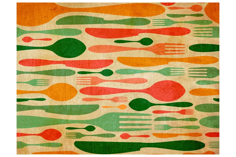 Fototapet Bestick Orange Och Grönt 350x270 - Artgeist sp. z o. o. - Inredning & dekor - Väggdekor - Tapeter & tapettillbehör - Fototapeter