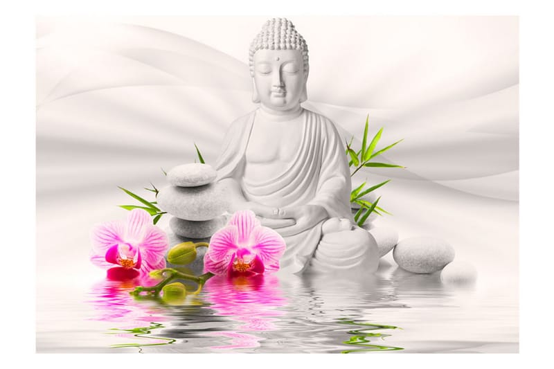 FOTOTAPET Buddha And Orchids 150x105 - Artgeist sp. z o. o. - Inredning & dekor - Väggdekor - Tapeter & tapettillbehör - Fototapeter