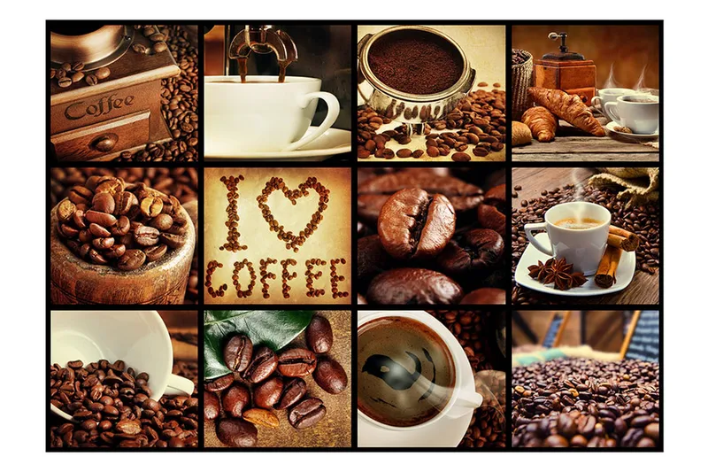 Fototapet Coffee Collage 300x210 - Artgeist sp. z o. o. - Inredning & dekor - Väggdekor - Tapeter & tapettillbehör - Fototapeter