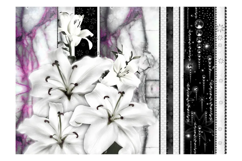 Fototapet Crying Lilies On Purple Marble 200x140 - Artgeist sp. z o. o. - Inredning & dekor - Väggdekor - Tapeter & tapettillbehör - Fototapeter