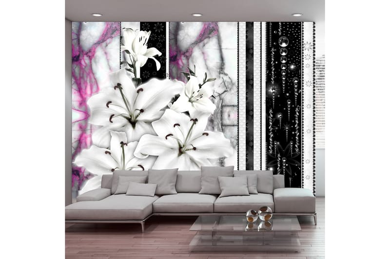 FOTOTAPET Crying Lilies On Purple Marble 100x70 - Artgeist sp. z o. o. - Inredning & dekor - Väggdekor - Tapeter & tapettillbehör - Fototapeter