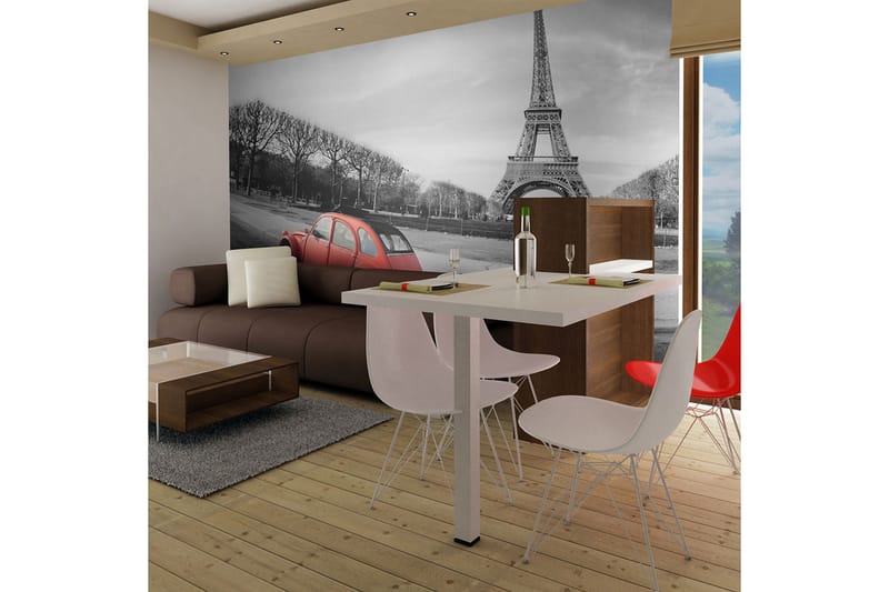 FOTOTAPET Eiffeltornet Och Röd Bil 350x270, Artgeist sp. z o. o.