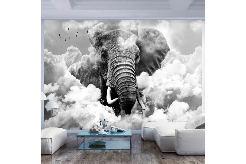 Fototapet Elephant In The Clouds Black And White 400x280 - Artgeist sp. z o. o. - Inredning & dekor - Väggdekor - Tapeter & tapettillbehör - Fototapeter