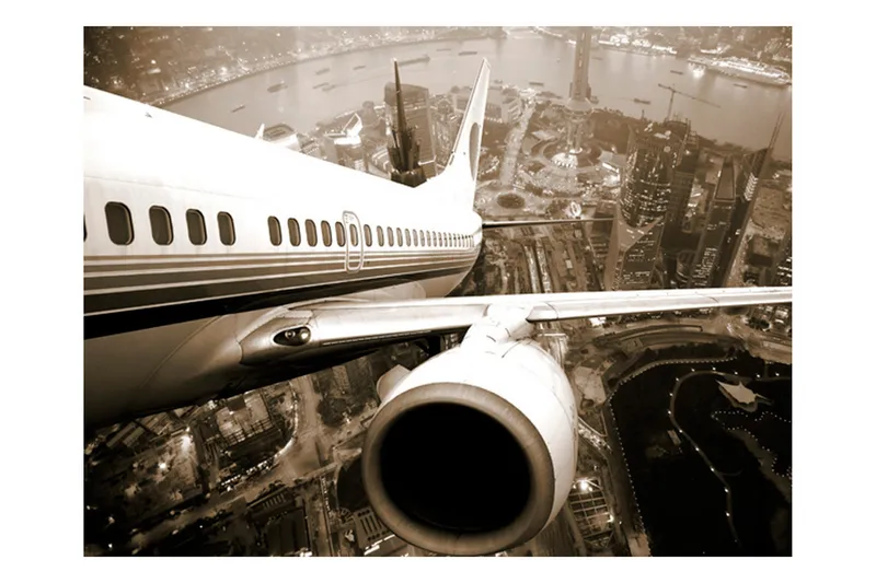 Fototapet Flygplan Lyfter Från Staden 350x270 - Artgeist sp. z o. o. - Inredning & dekor - Väggdekor - Tapeter & tapettillbehör - Fototapeter