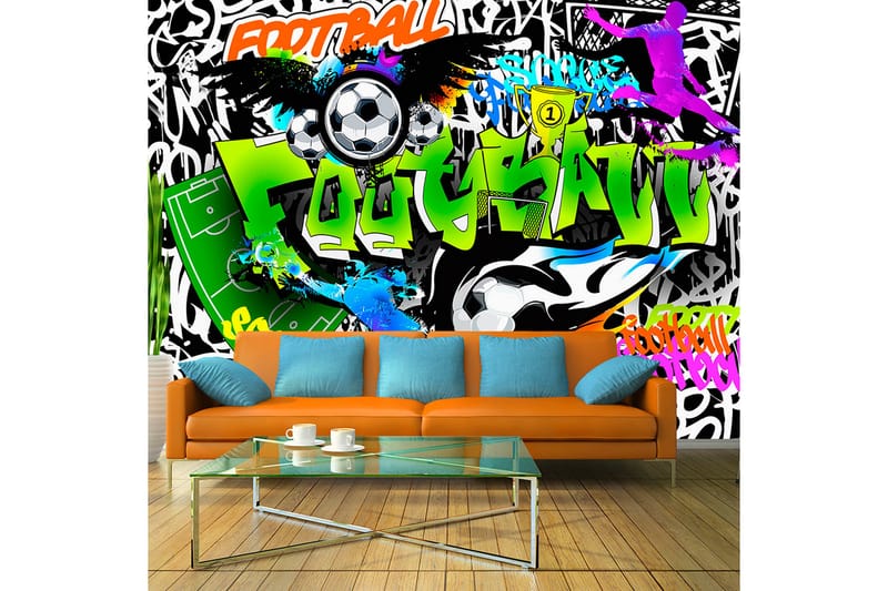 FOTOTAPET Football Graffiti 300x210 - Artgeist sp. z o. o. - Inredning & dekor - Väggdekor - Tapeter & tapettillbehör - Fototapeter