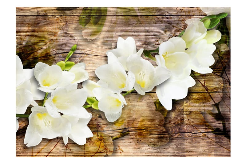 FOTOTAPET Freesia On Wood 300x210 - Artgeist sp. z o. o. - Inredning & dekor - Väggdekor - Tapeter & tapettillbehör - Fototapeter