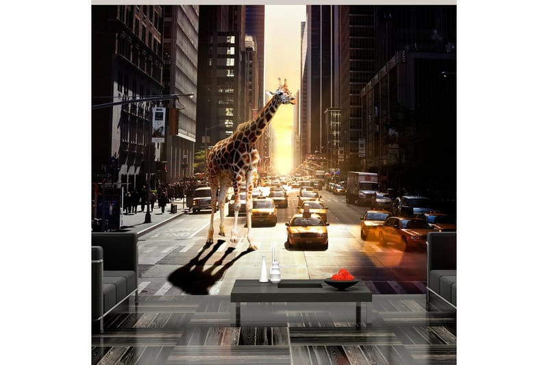 Fototapet Giraff I Den Stora Staden 350x270 - Artgeist sp. z o. o. - Inredning & dekor - Väggdekor - Tapeter & tapettillbehör - Fototapeter