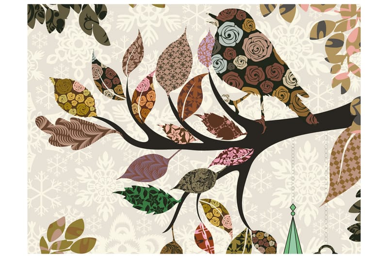 FOTOTAPET Gren Med Fågel Lapptäcke 300x231, Artgeist sp. z o. o.