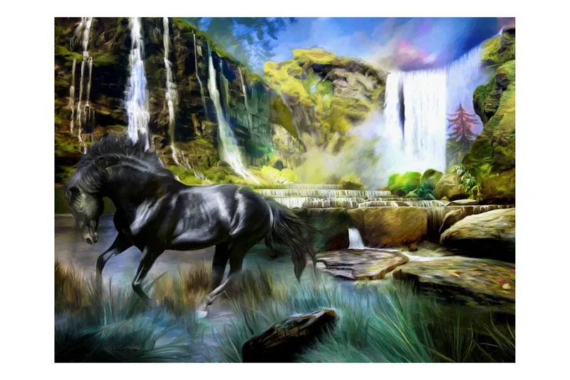 Fototapet Häst Himmelsblå Vattenfall 250x193 - Artgeist sp. z o. o. - Inredning & dekor - Väggdekor - Tapeter & tapettillbehör - Fototapeter