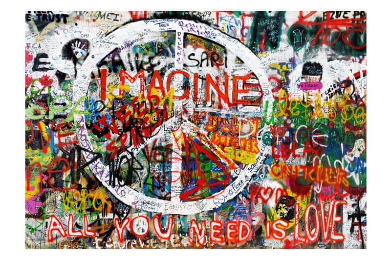 FOTOTAPET Hippie Graffiti 300x210 - Artgeist sp. z o. o. - Inredning & dekor - Väggdekor - Tapeter & tapettillbehör - Fototapeter