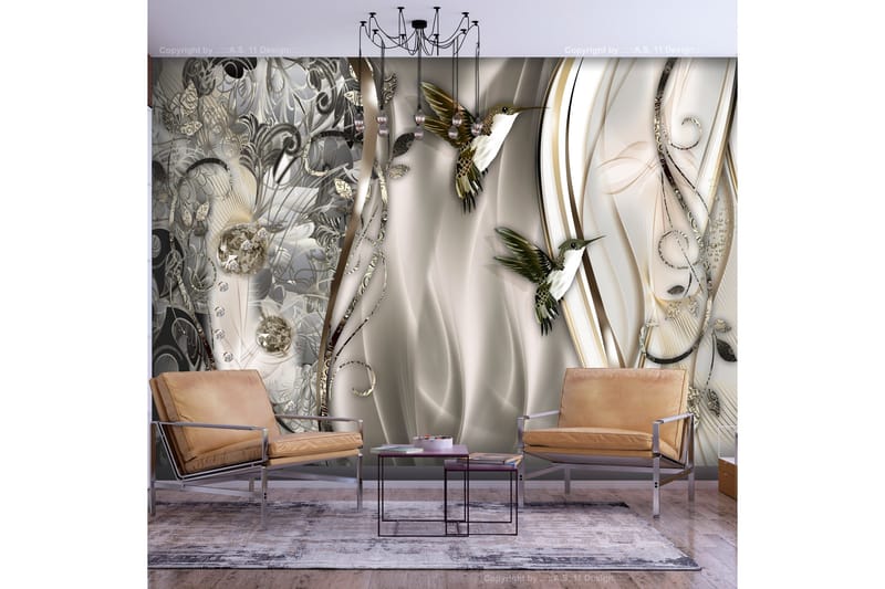 Fototapet Hummingbirds On The Wave Brown 200x140 - Artgeist sp. z o. o. - Inredning & dekor - Väggdekor - Tapeter & tapettillbehör - Fototapeter