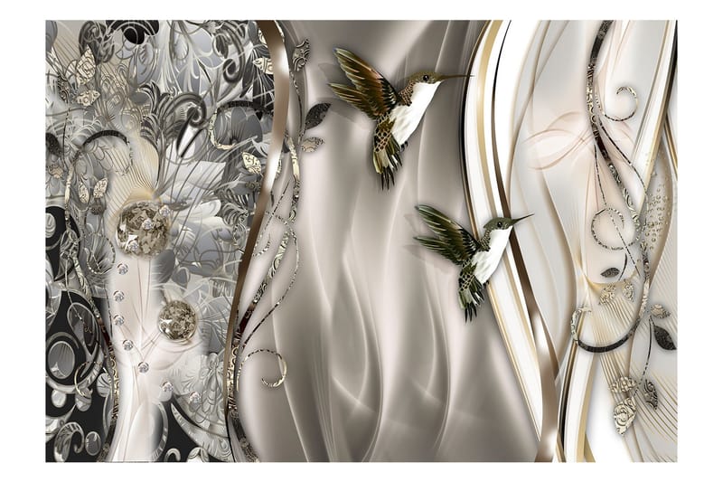 FOTOTAPET Hummingbirds On The Wave Brown 350x245, Artgeist sp. z o. o.