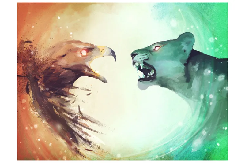 Fototapet Interspecies Clash 400x309 - Artgeist sp. z o. o. - Inredning & dekor - Väggdekor - Tapeter & tapettillbehör - Fototapeter