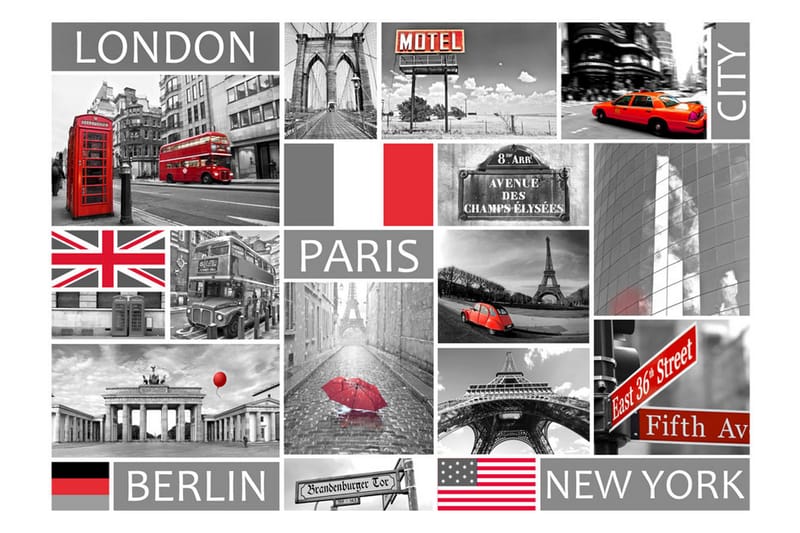 FOTOTAPET London Paris Berlin New York 300x210 - Artgeist sp. z o. o. - Inredning & dekor - Väggdekor - Tapeter & tapettillbehör - Fototapeter