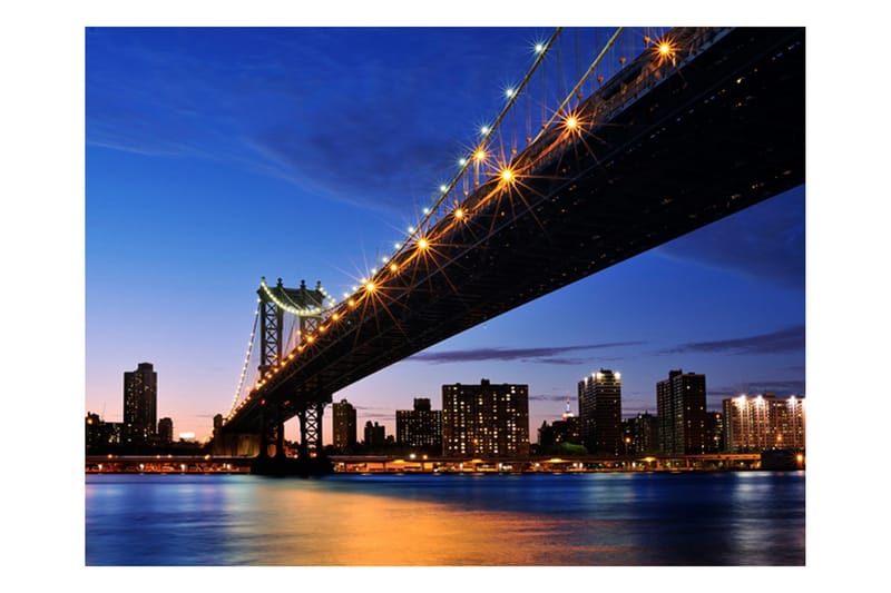 FOTOTAPET Manhattan Bridge Upplyst På Natten 200x154 - Artgeist sp. z o. o. - Fototapeter