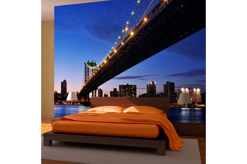 Fototapet Manhattan Bridge Upplyst På Natten 200x154, Artgeist sp. z o. o.