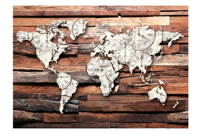 Fototapet Map On Wood 350x245 - Artgeist sp. z o. o. - Inredning & dekor - Väggdekor - Tapeter & tapettillbehör - Fototapeter