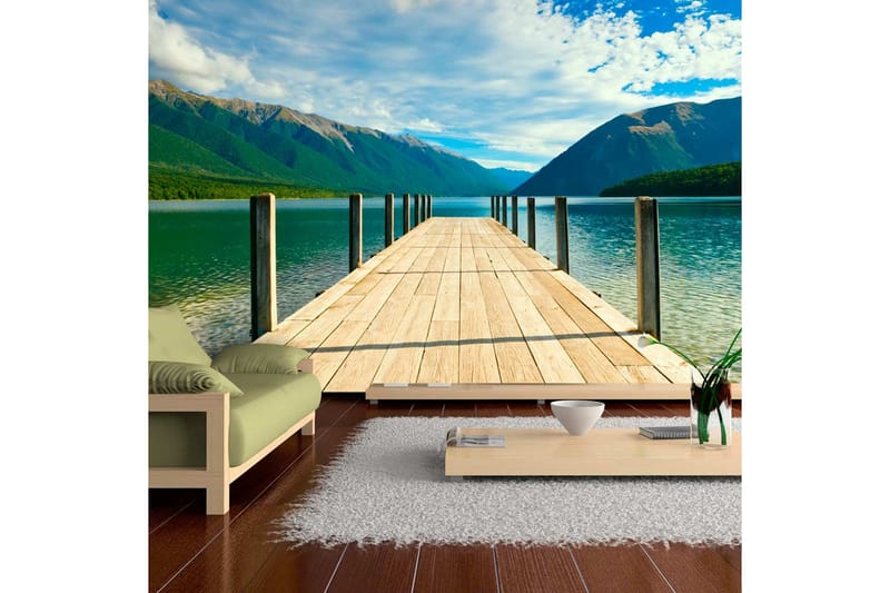 Fototapet Mountain Lake Bridge 450x270 - Artgeist sp. z o. o. - Inredning & dekor - Väggdekor - Tapeter & tapettillbehör - Fototapeter