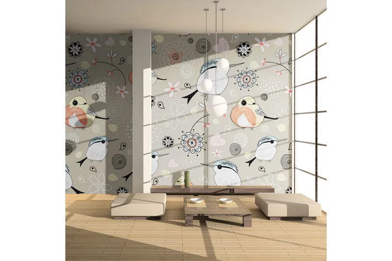 Fototapet Naturlig Mönster Med Fåglar 200x154 - Artgeist sp. z o. o. - Inredning & dekor - Väggdekor - Tapeter & tapettillbehör - Fototapeter