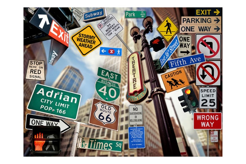 FOTOTAPET New York Signposts 350x270 - Artgeist sp. z o. o. - Inredning & dekor - Väggdekor - Tapeter & tapettillbehör - Fototapeter