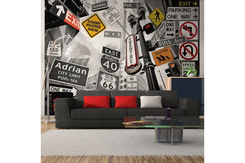 FOTOTAPET NYC Tecken På En Monokrom Bakgrund 400x309, Artgeist sp. z o. o.