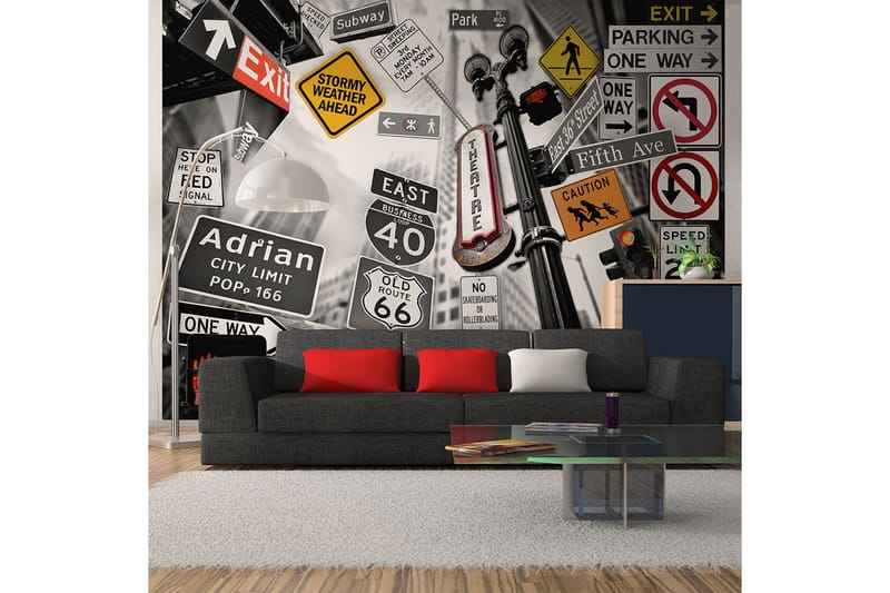 FOTOTAPET NYC Tecken På En Monokrom Bakgrund 400x309, Artgeist sp. z o. o.