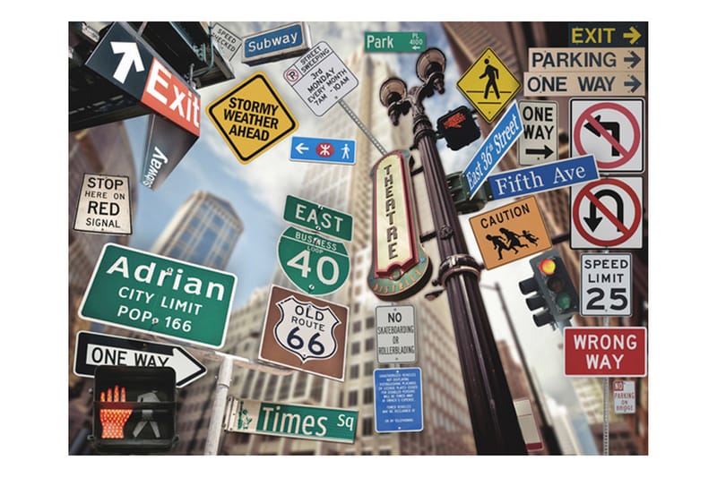 FOTOTAPET NYC Tecken På En Färgad Bakgrund 250x193 - Artgeist sp. z o. o. - Inredning & dekor - Väggdekor - Tapeter & tapettillbehör - Fototapeter