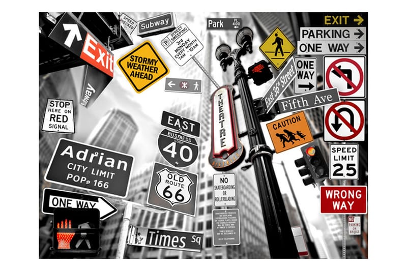 FOTOTAPET NYC Tecken På En Monokrom Bakgrund 300x231 - Artgeist sp. z o. o. - Inredning & dekor - Väggdekor - Tapeter & tapettillbehör - Fototapeter