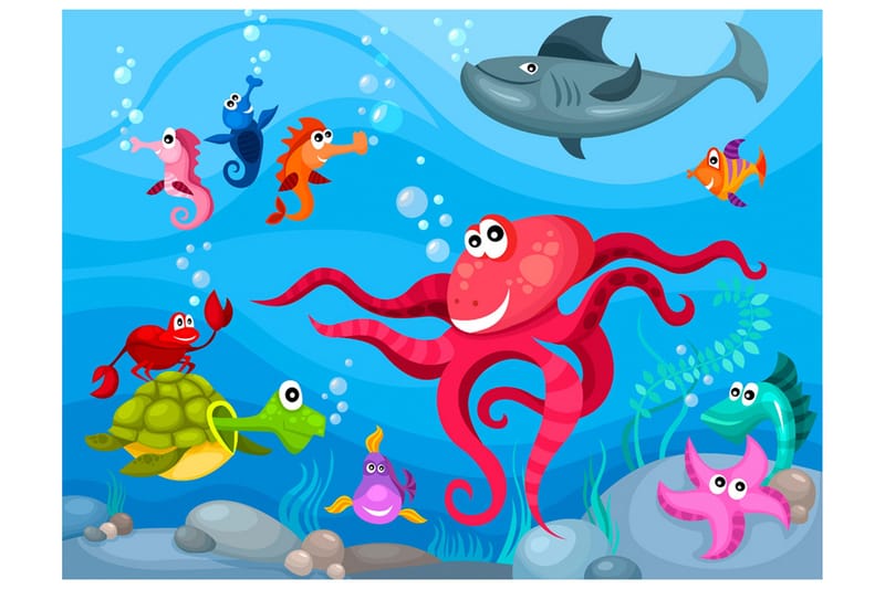 Fototapet Octopus And Shark 350x270 - Artgeist sp. z o. o. - Inredning & dekor - Väggdekor - Tapeter & tapettillbehör - Fototapeter