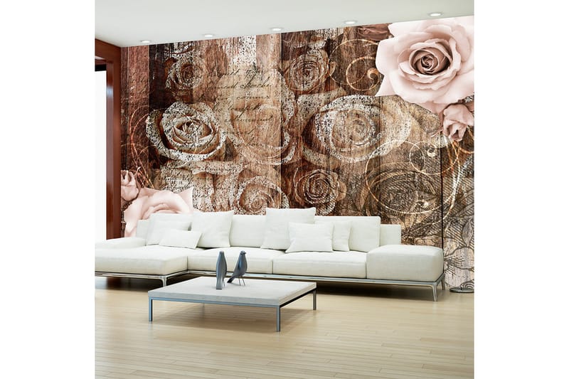 FOTOTAPET Old Wood & Roses 150x105 - Artgeist sp. z o. o. - Inredning & dekor - Väggdekor - Tapeter & tapettillbehör - Fototapeter