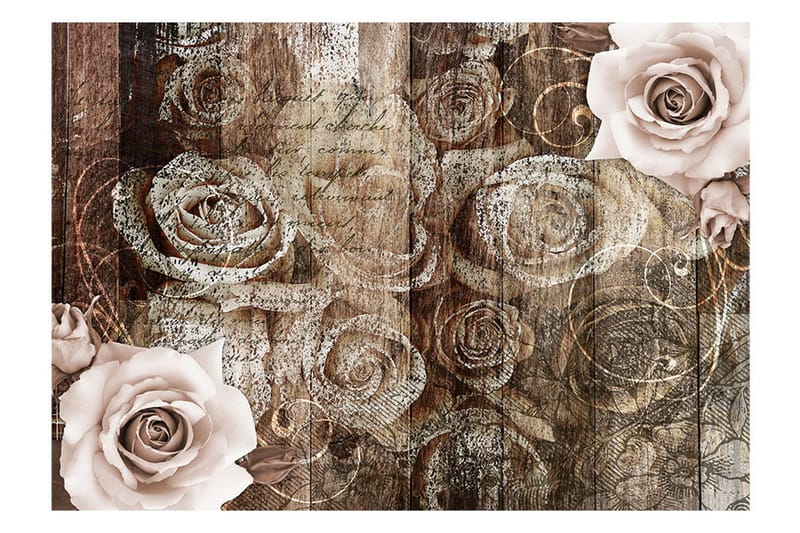 Fototapet Old Wood & Roses 300x210 - Artgeist sp. z o. o. - Inredning & dekor - Väggdekor - Tapeter & tapettillbehör - Fototapeter