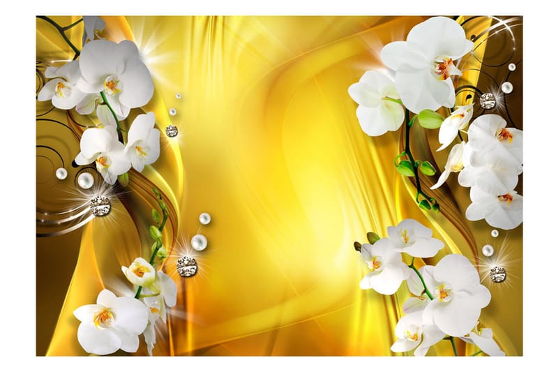 Fototapet Orchid In Gold 250x175 - Artgeist sp. z o. o. - Inredning & dekor - Väggdekor - Tapeter & tapettillbehör - Fototapeter