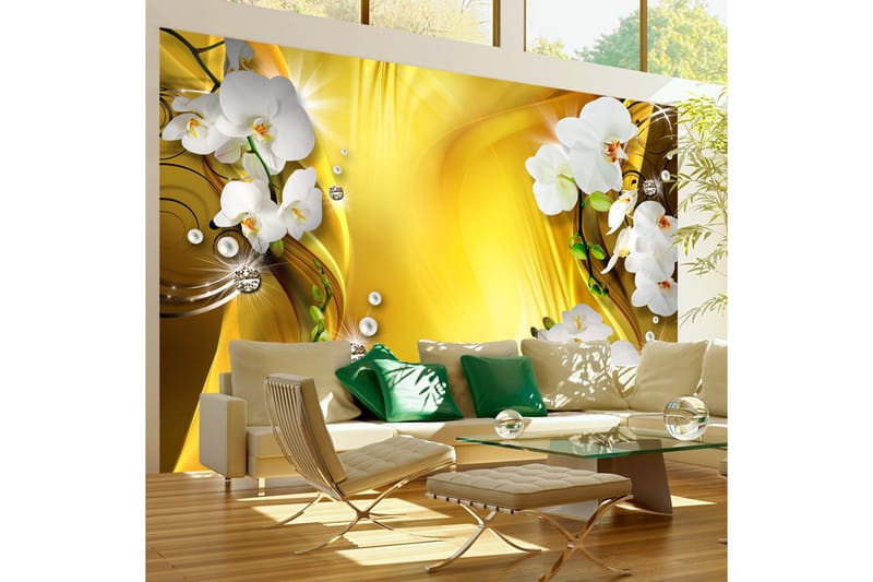 FOTOTAPET Orchid In Gold 300x210 - Artgeist sp. z o. o. - Inredning & dekor - Väggdekor - Tapeter & tapettillbehör - Fototapeter