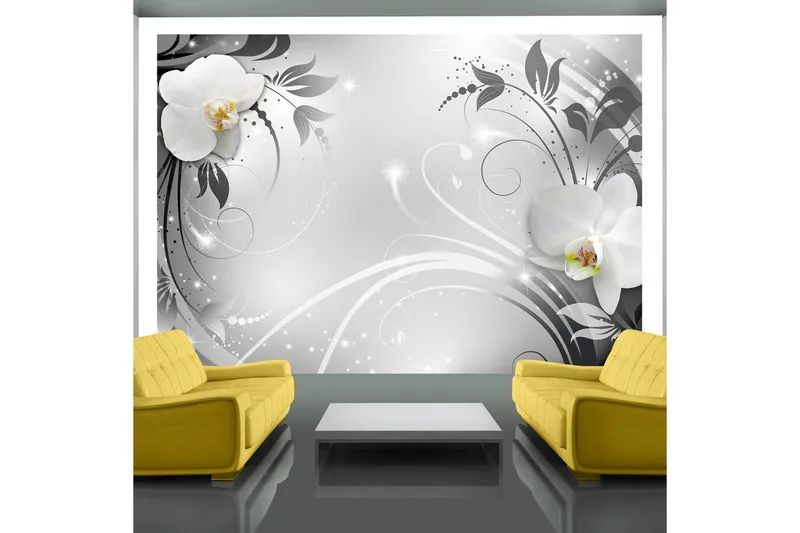 FOTOTAPET Orchids On Silver 300x210, Artgeist sp. z o. o.
