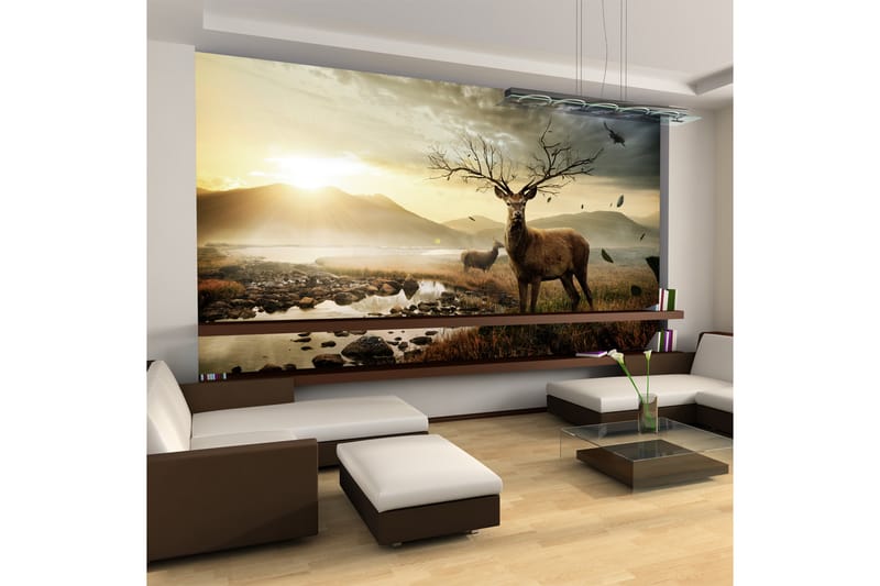 FOTOTAPET Rådjur Med Fjällbäck 450x270 - Artgeist sp. z o. o. - Inredning & dekor - Väggdekor - Tapeter & tapettillbehör - Fototapeter