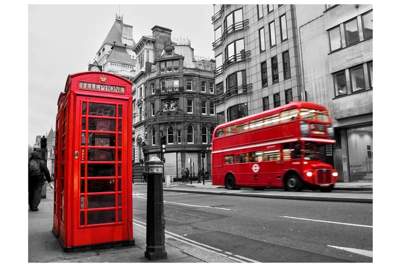 FOTOTAPET Röd Buss Och Telefonkiosk London 300x231 - Artgeist sp. z o. o. - Inredning & dekor - Väggdekor - Tapeter & tapettillbehör - Fototapeter