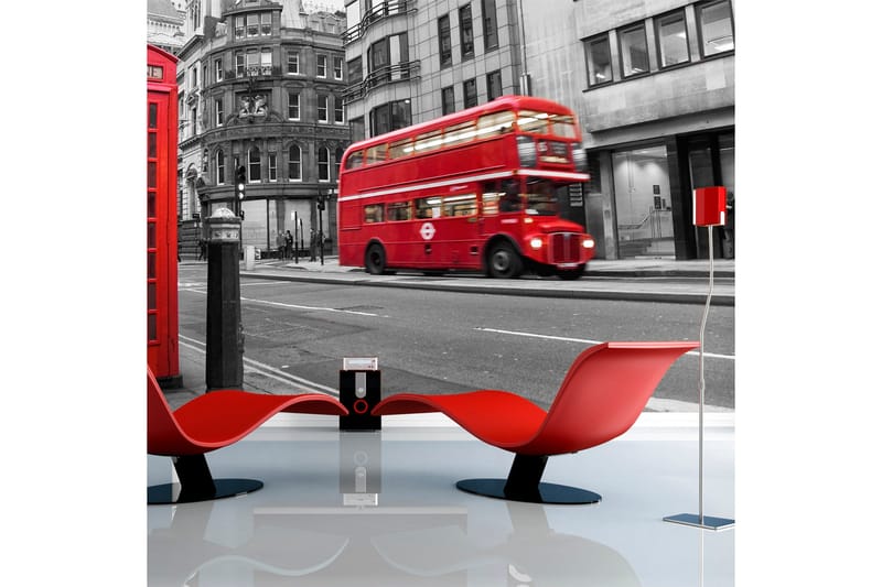 Fototapet Röd Buss Och Telefonkiosk London 400x309 - Artgeist sp. z o. o. - Inredning & dekor - Väggdekor - Tapeter & tapettillbehör - Fototapeter