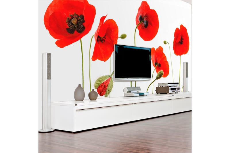 FOTOTAPET Röda Vallmor Sommartid Reminiscens 350x270, Artgeist sp. z o. o.