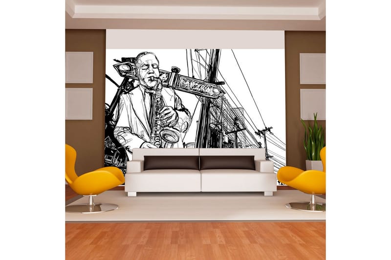 FOTOTAPET Saxophone Recital On Broadway 350x270 - Artgeist sp. z o. o. - Inredning & dekor - Väggdekor - Tapeter & tapettillbehör - Fototapeter