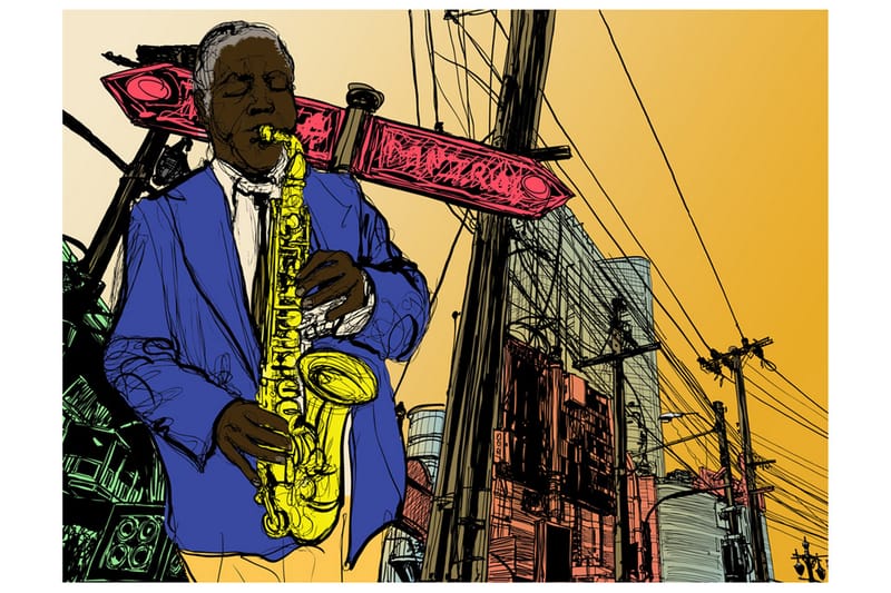 FOTOTAPET Saxophonist In New York 250x193 - Artgeist sp. z o. o. - Inredning & dekor - Väggdekor - Tapeter & tapettillbehör - Fototapeter