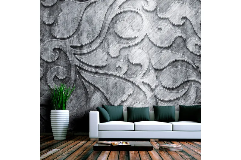 Fototapet Silver Bakgrund Med Blommönster 350x270 - Artgeist sp. z o. o. - Inredning & dekor - Väggdekor - Tapeter & tapettillbehör - Fototapeter