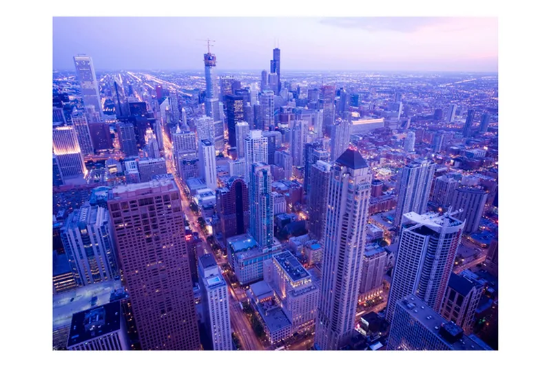 Fototapet Skygga Lampor Vid Skymning Chicago 200x154 - Artgeist sp. z o. o. - Inredning & dekor - Väggdekor - Tapeter & tapettillbehör - Fototapeter