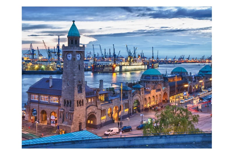 Fototapet St Pauli Landing Stages 350x270 - Artgeist sp. z o. o. - Inredning & dekor - Väggdekor - Tapeter & tapettillbehör - Fototapeter